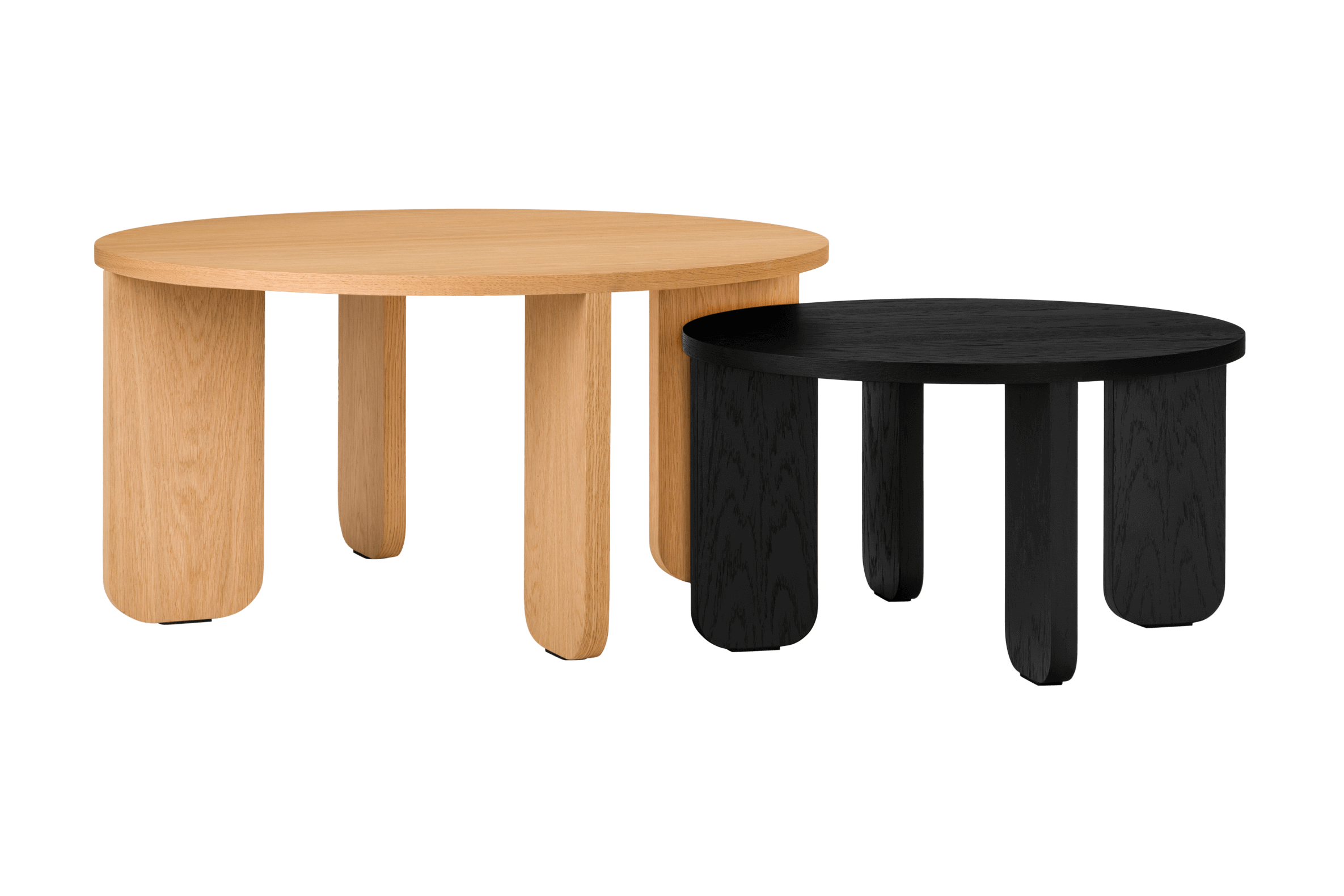 Kuvu Nest of Tables round, oak, black tables 55 & 75 cm noo.ma