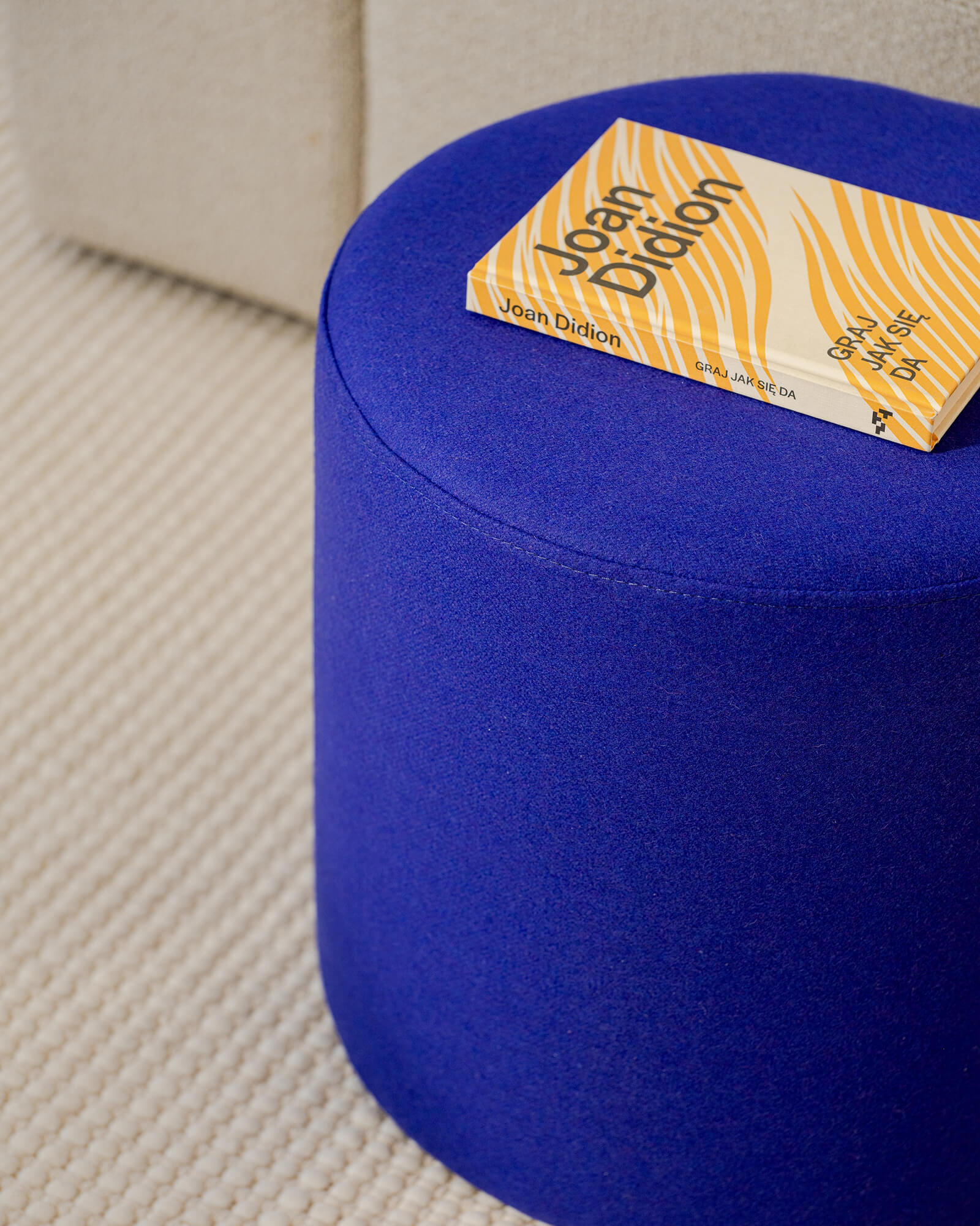 Folk Pouf Tall - ultramarine, round pouf, modern seating - noo.ma