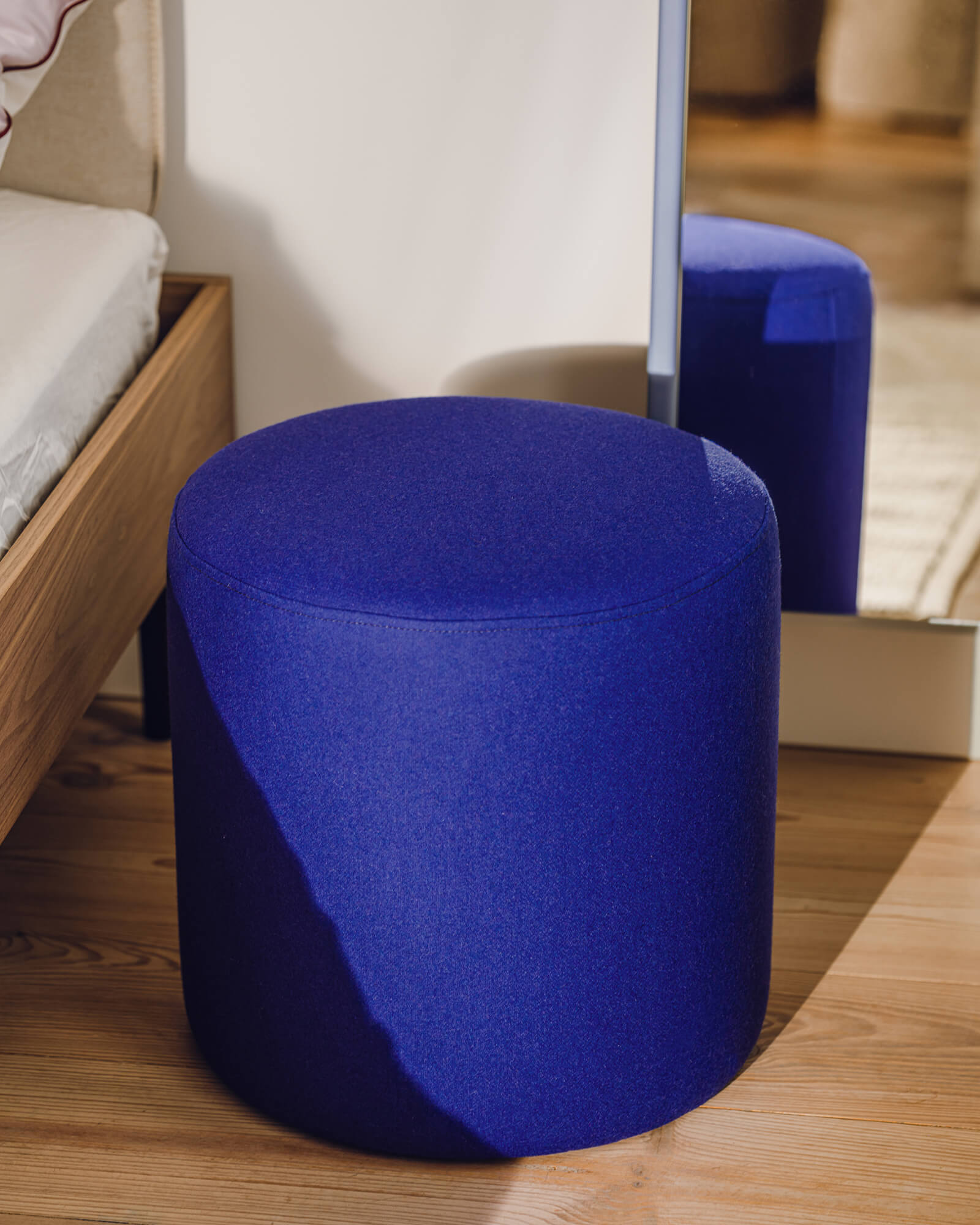 Folk Pouf Tall - ultramarine, round pouf, modern seating - noo.ma