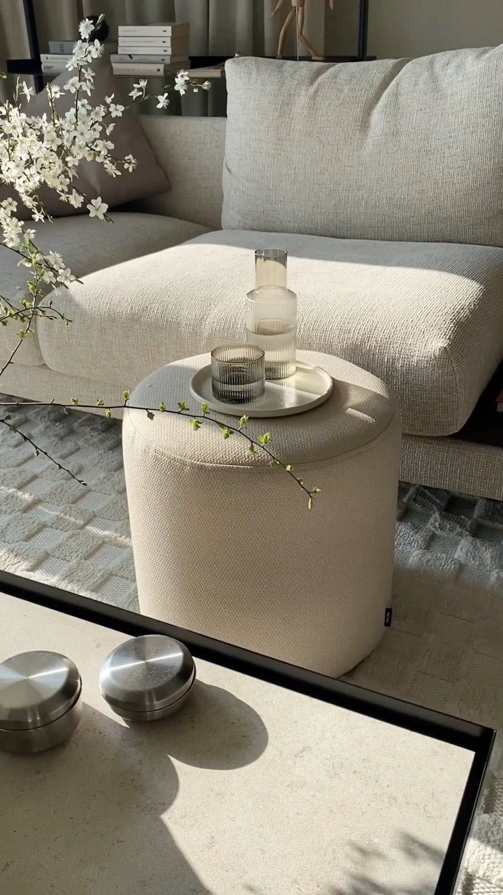 Folk Pouf Tall - beige, round pouf, modern seating - noo.ma