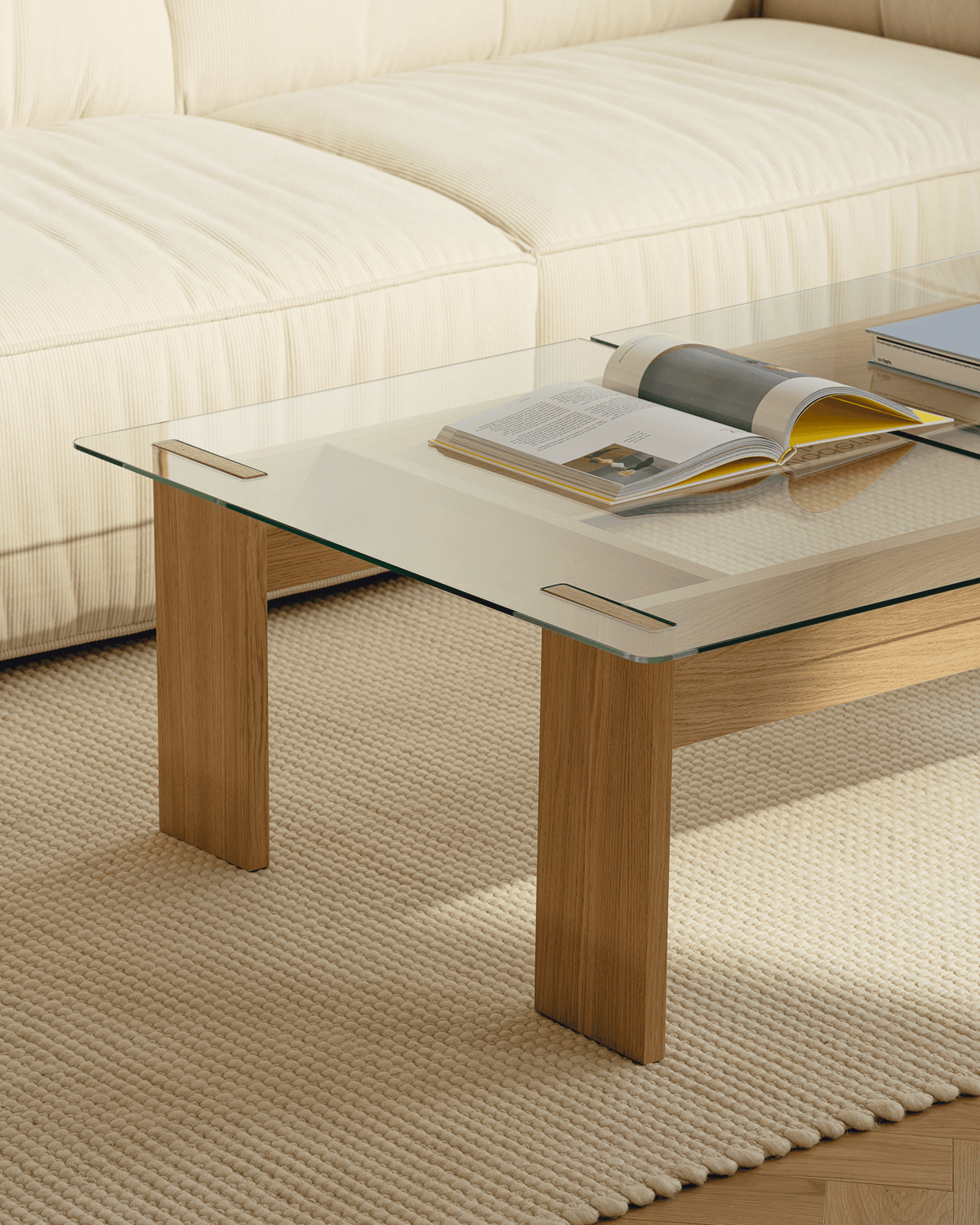 Naiko Coffee Table - Oak - large coffee table, glass top - noo.ma