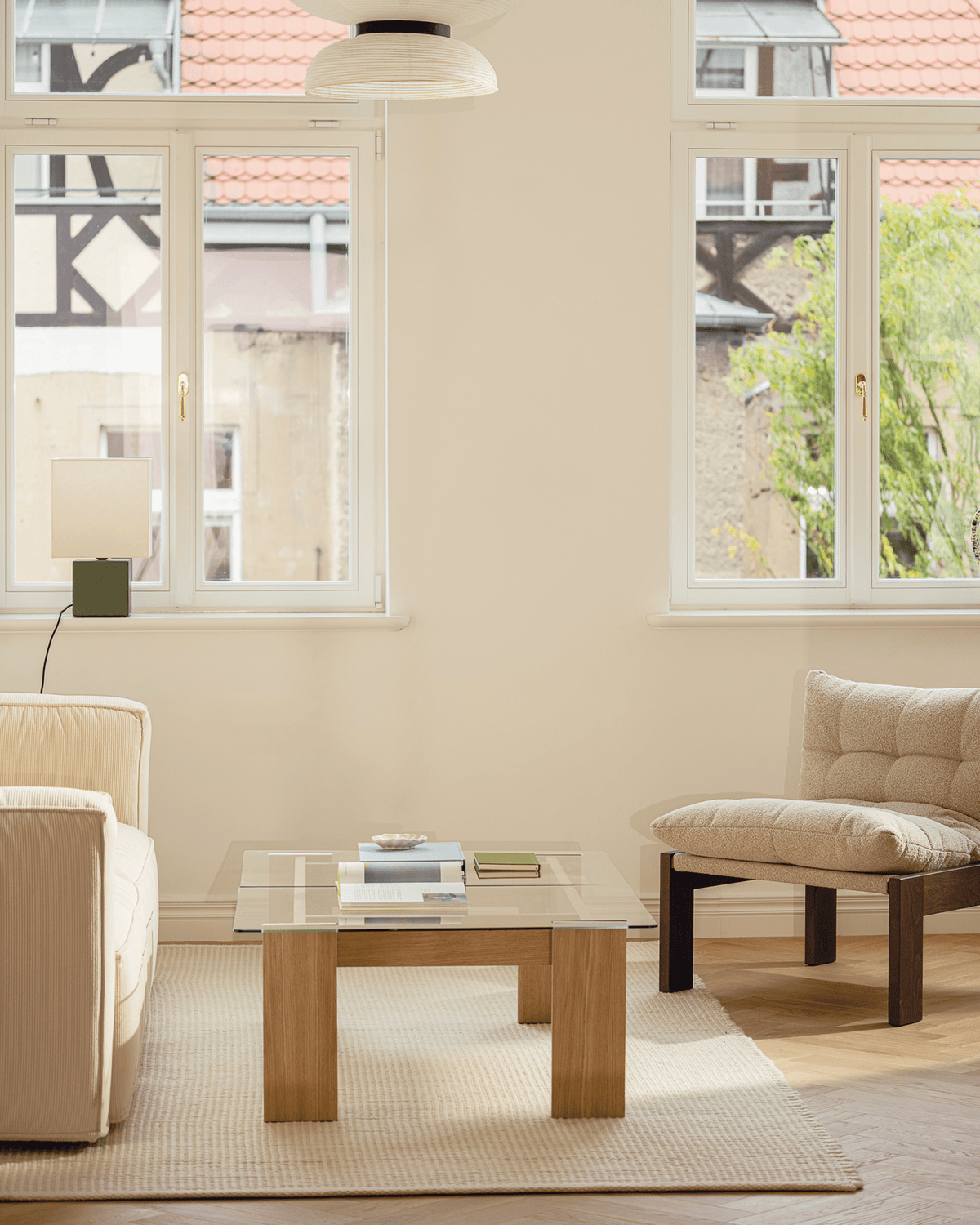 Naiko Coffee Table - Oak - large coffee table, glass top - noo.ma