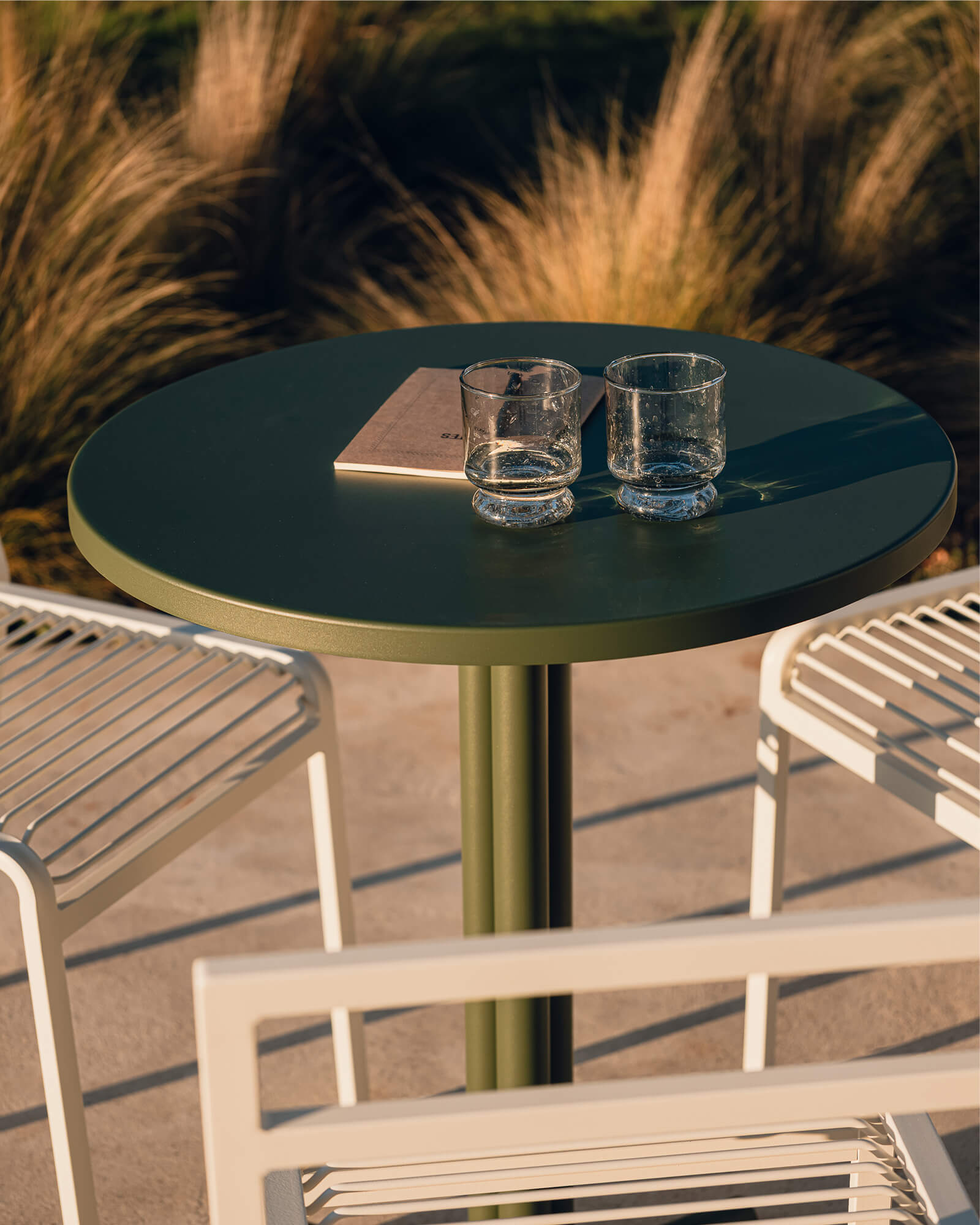 Nokk Café Table - green - tall round steel bistro table - noo.ma