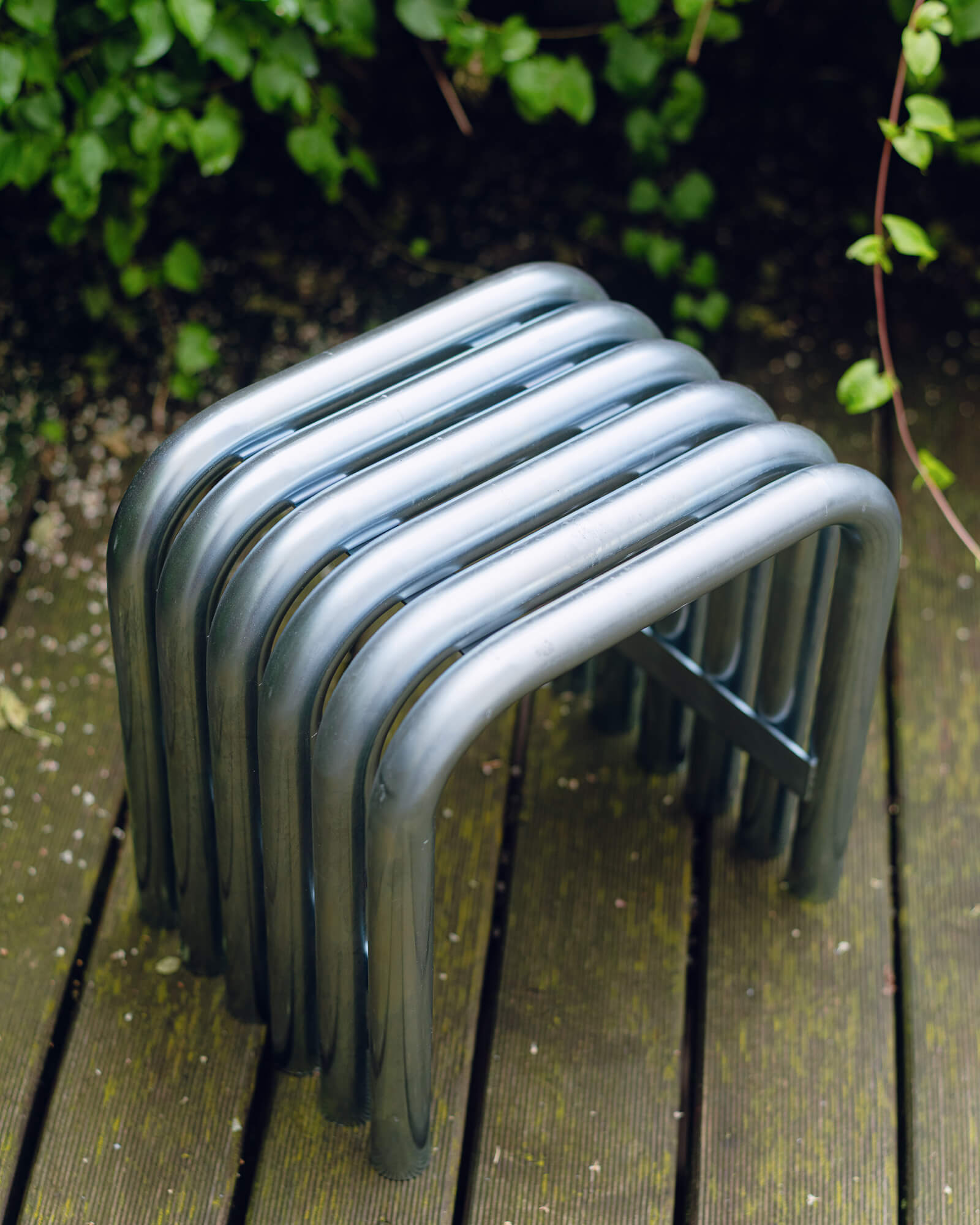 Nokk Stool - zinc - metallic steel stool for modern outdoor - noo.ma