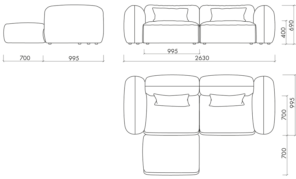Yaro Sofa 3-Sitzer Ecksofa