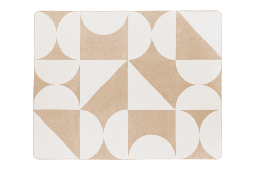 Productfoto van een beige en witte plaid met geometrisch patroon.