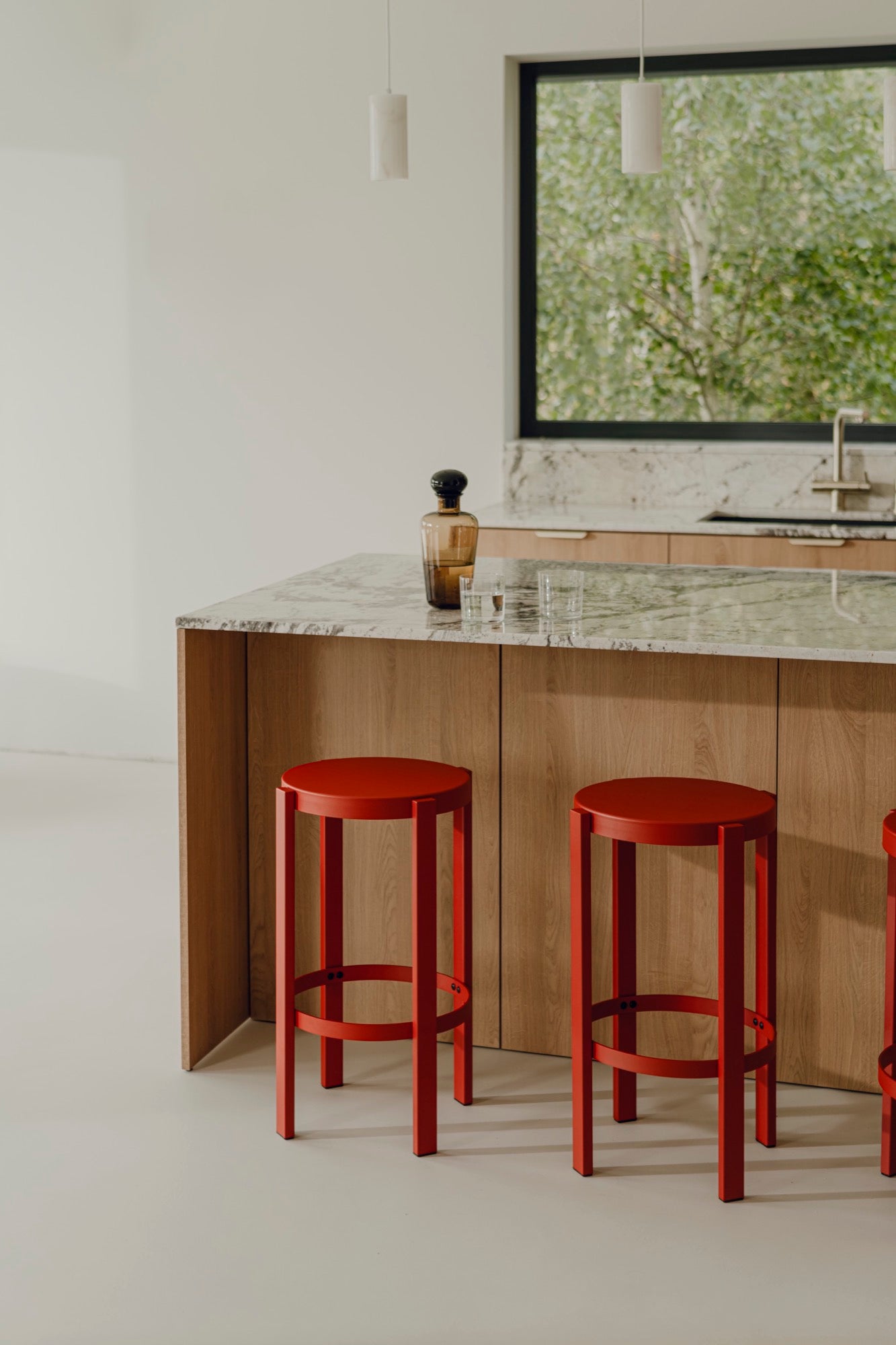 Red table & online bar stools