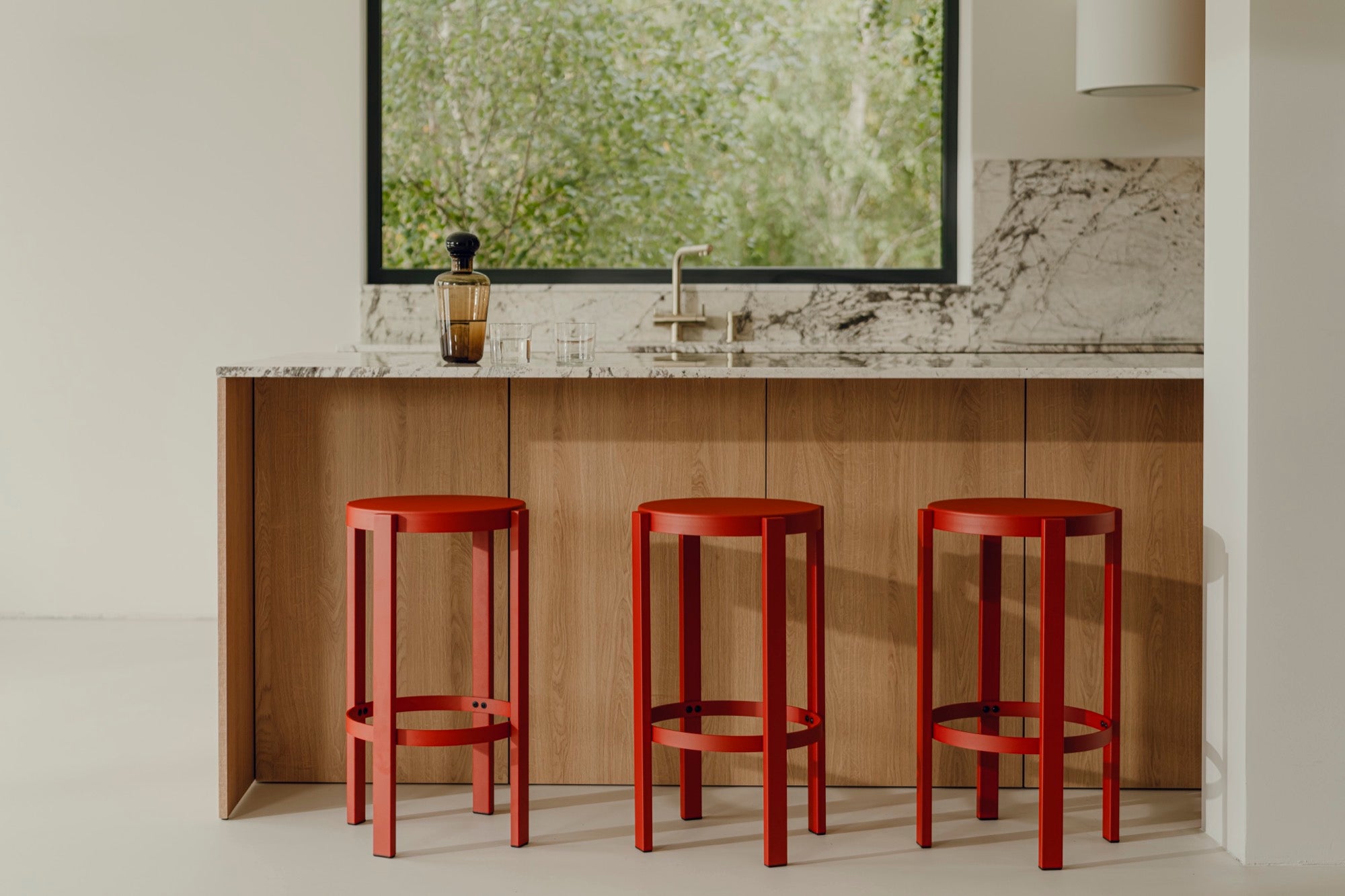 Red bar stools online in kitchen