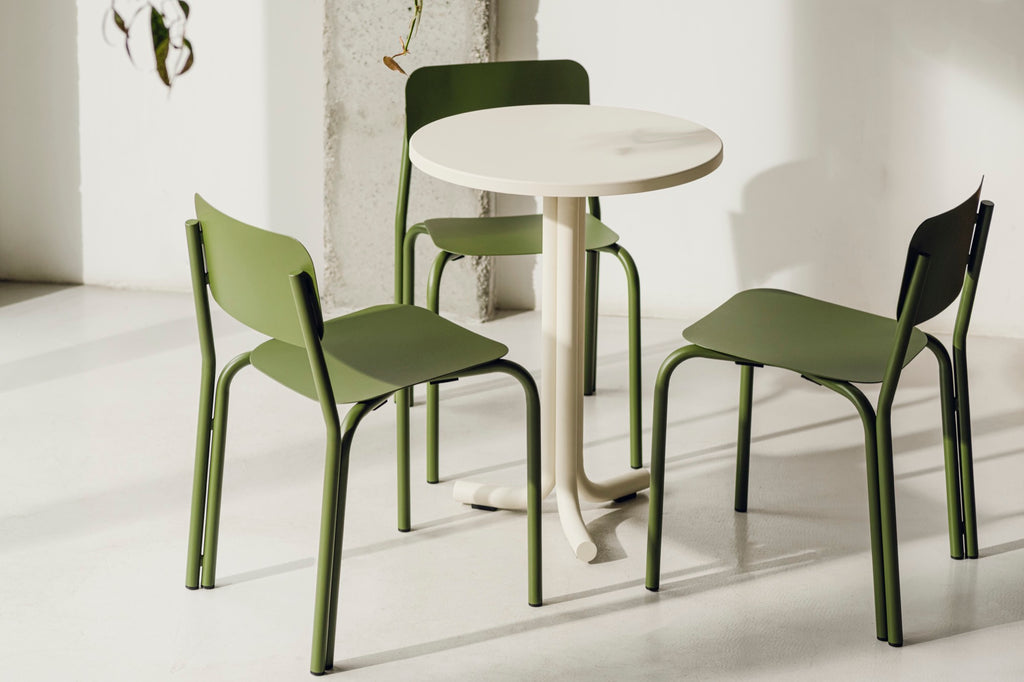 Nokk Café Table - beige - tall round steel table for garden