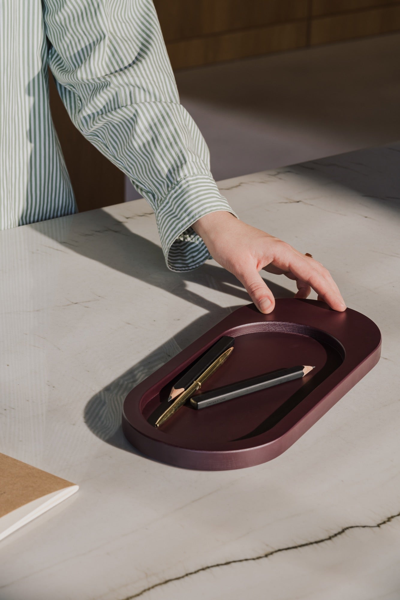 Tenu Tray burgundy wooden dish for jewelry and trinkets noo.ma